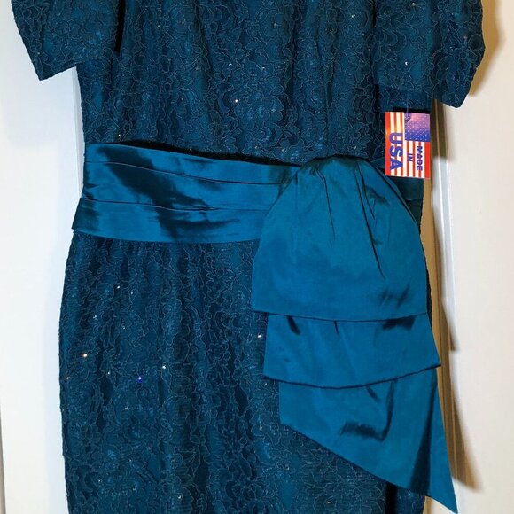 Ideas by Barbara Evening Dress 5714-16 Peacock Blue Size S/M NWT - Picture 7 of 11